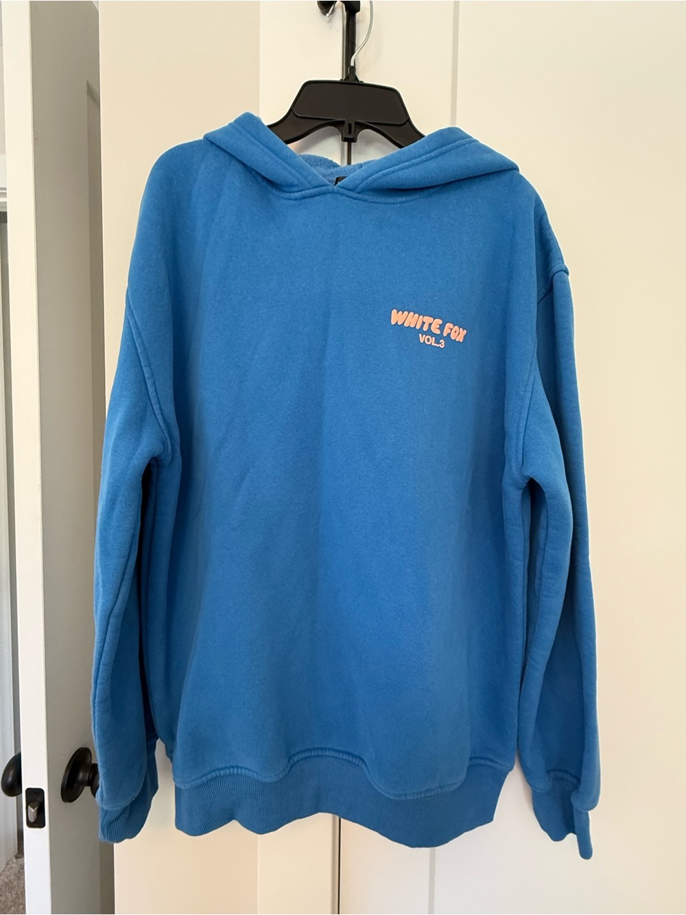 White Fox Boutique Blue Pullover Hoodie with Pink Logo